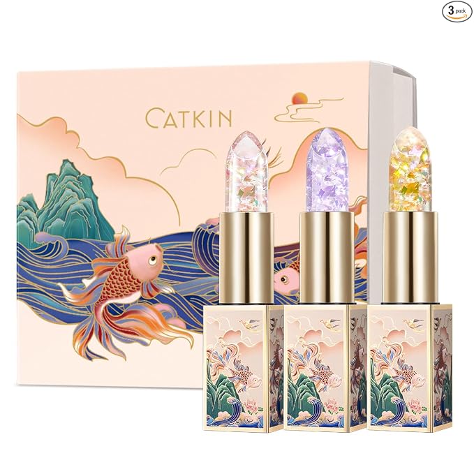 CATKIN Bálsamo labial tintado con purpurina para labios ultra hidratante, humectante labial, cuidado de labios con vitamina E nutritivo para labios agrietados y secos, 0.12 onzas, C15 Destiny, rojo