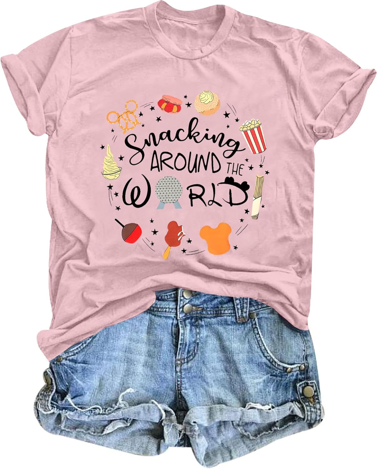 Camisa Mágica para Mujer: Estoy Aquí por los Snacks, Camiseta del Reino Mágico, Camiseta Graciosa de Viajes por el Mundo, Camiseta de Manga Corta, Top