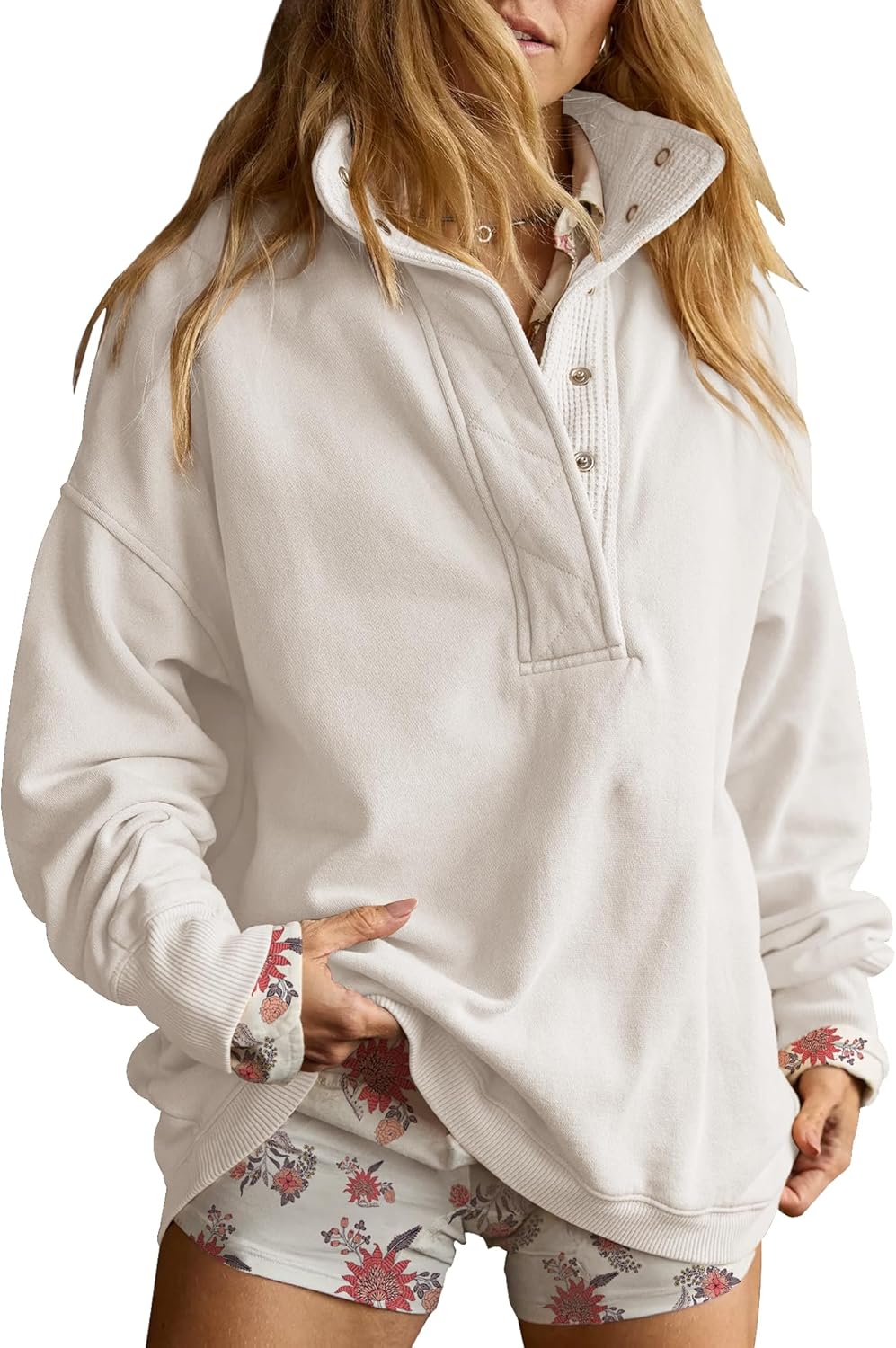 Gacaky - Sudadera para mujer de talla extragrande, informal, de manga larga, con botones, cuello Henley, ropa a la moda