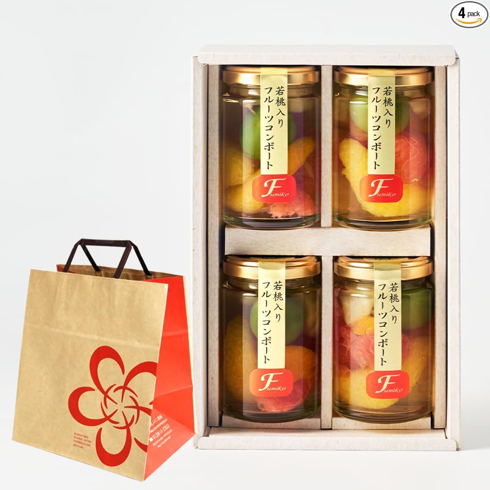 Fumiko Farm Sweets, Sweets, Housewarming Sweets, Gift, Gift, Present, Young Peach from Wakayama Prefecture, Fruit Mix Compot, 4.9 oz (140 g) x 4 Packs (Birthday Card Included)