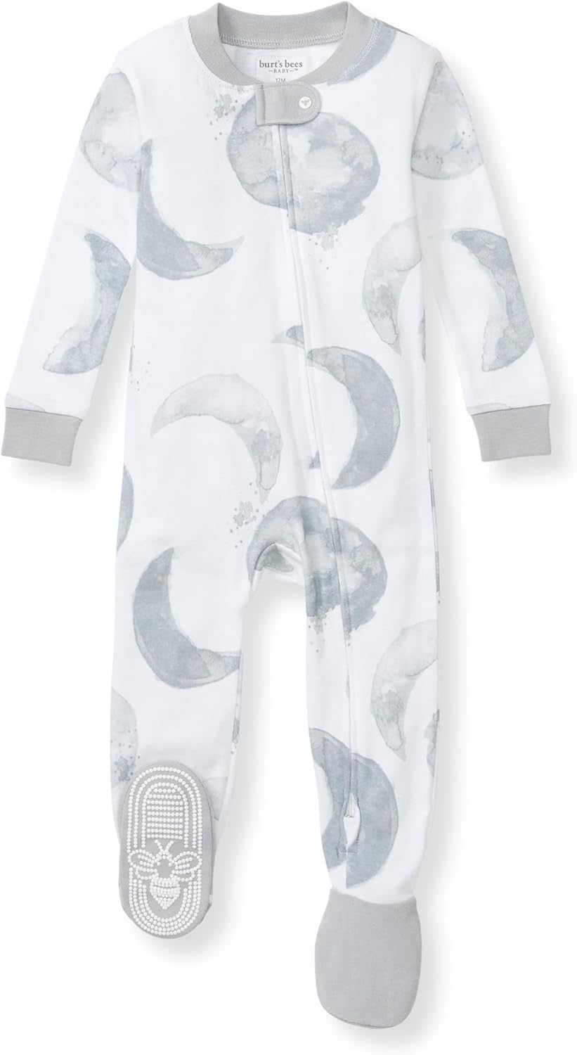 Burt's Bees Baby Pijama de algodón orgánico para niños, ajuste cómodo con pies | Convenient 2-way zip front sleeper pajama is equipped with non-slip bee grips for active littles on the move