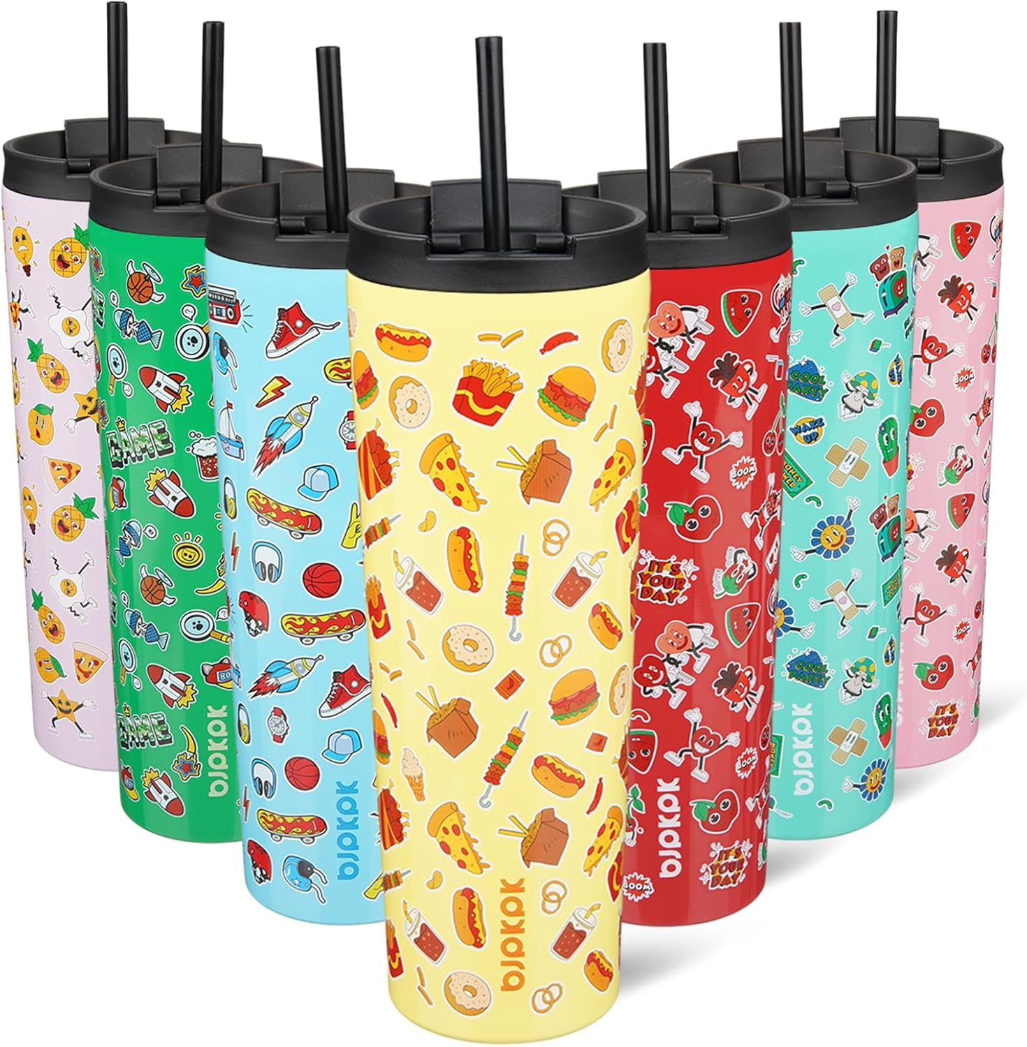 BJPKPK - Vaso de acero inoxidable con aislamiento, tapa y pajilla, taza de café para viaje, de 18 onzas, diseño de laguna