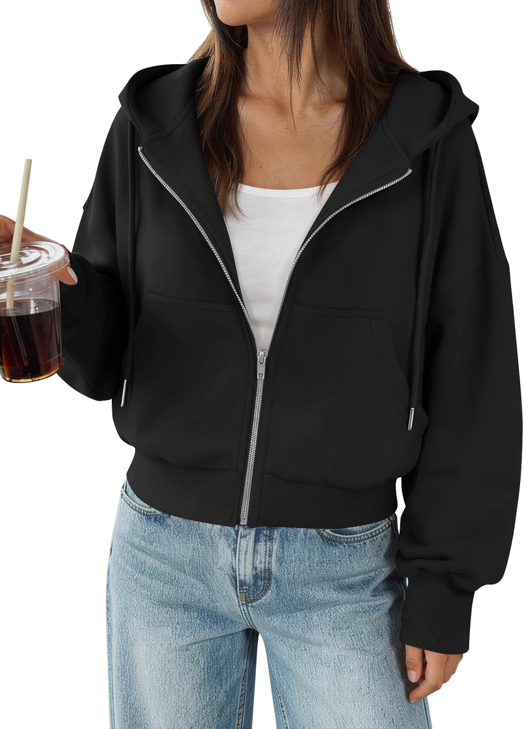 Trendy Queen - Sudaderas de vellón para mujer, con capucha y cremallera, modernas, para otoño, adolescentes y niñas