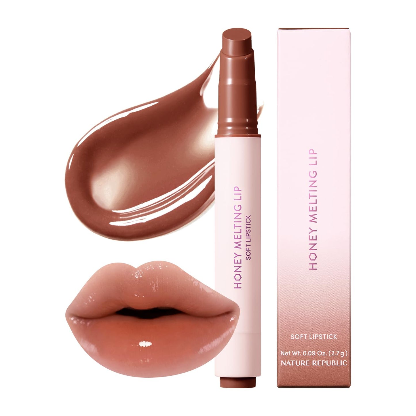 Nature Republic Labios de fusión de miel (03 BERRY) Palo de labios suave, brillo hidratante, bálsamos hidratantes, tinte transparente, brillo y acabado brillante, maquillaje coreano