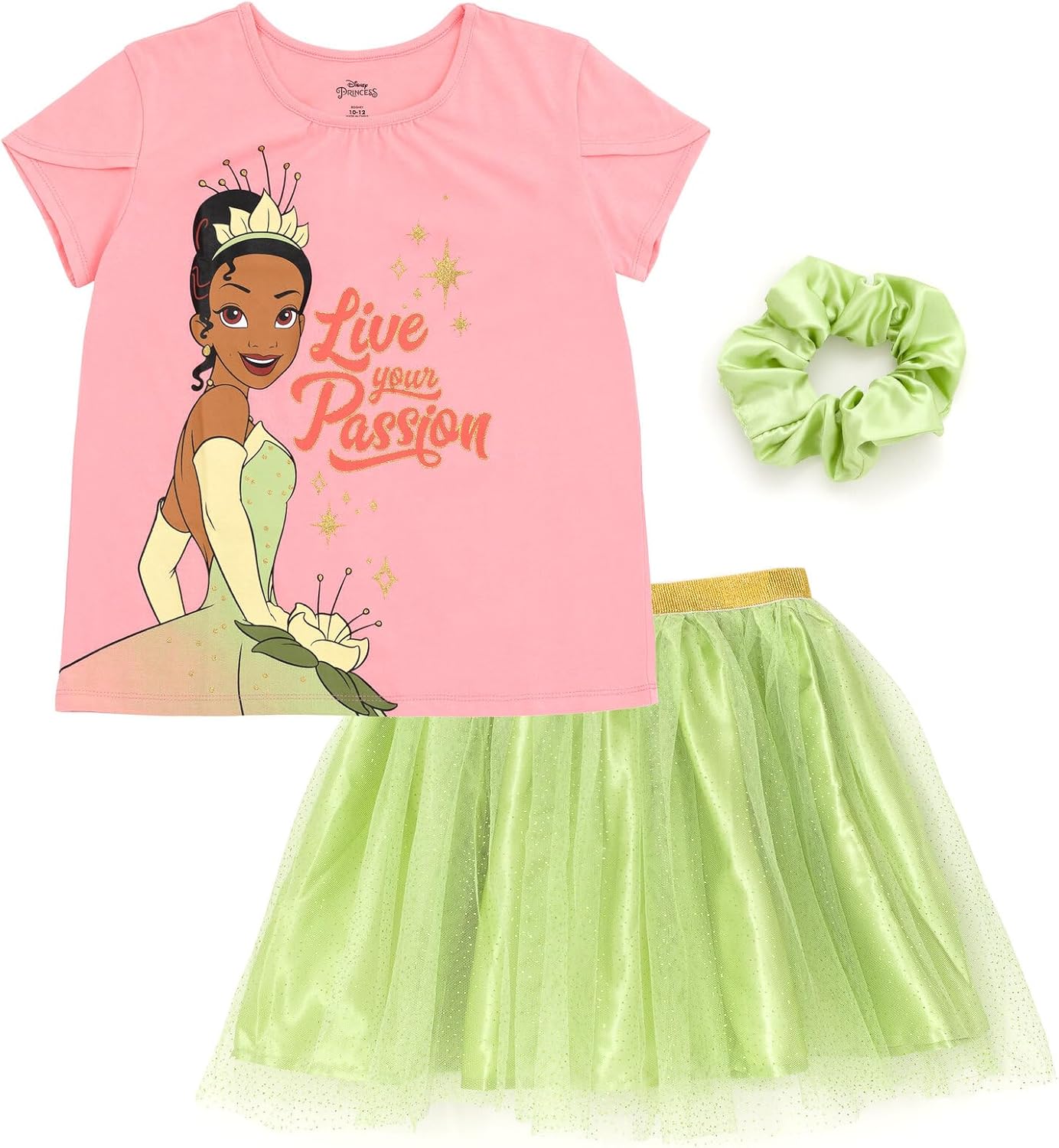 Disney Princess - Conjunto de camiseta y falda tutú para niña con coletero