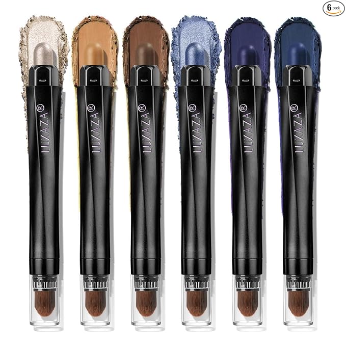 LUXAZA PRO Neutral Eyeshadow Stick Makeup 6PCS Set, Brown Nude Metallic Shimmer Matte Cream Eye Shadow Palette Eyeliner Brightener Pencil Crayon, Party Makeup - BROWN CANYON