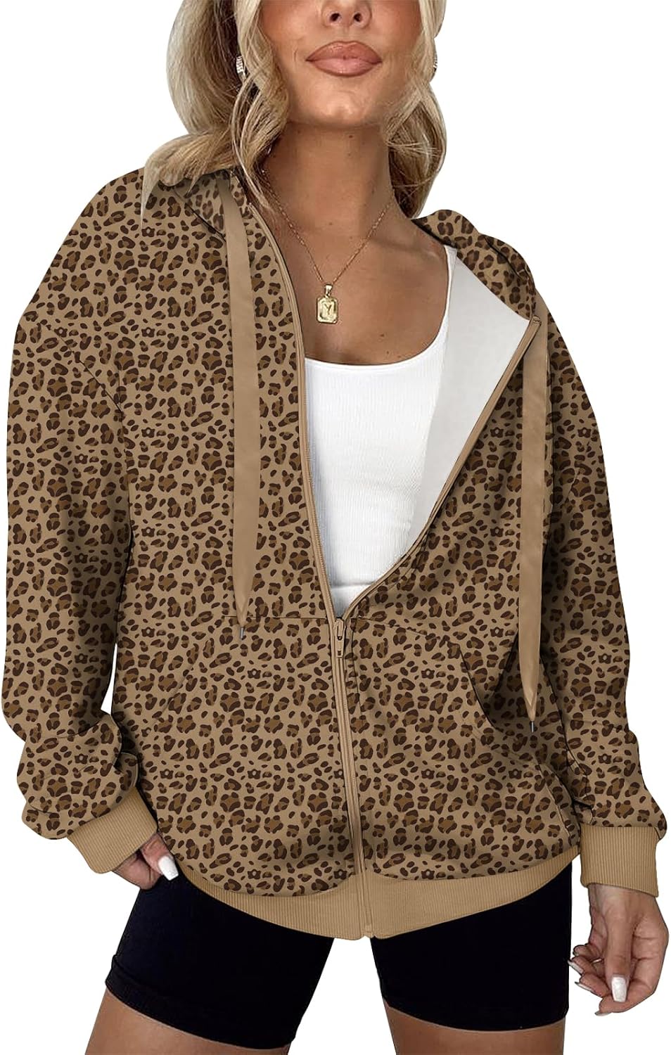 LYHIPSS - Sudaderas con capucha de gran tamaño para mujer, ligeras, con cremallera completa, manga larga, con cordón