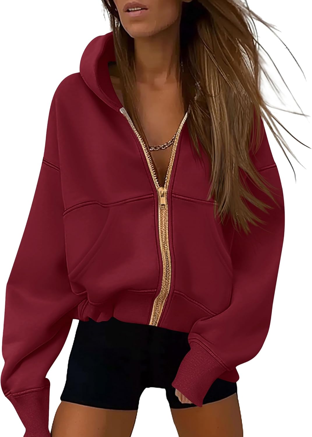 PRETTYGARDEN Sudaderas con capucha para mujer, sudadera con cremallera y cremallera, moda de otoño, chaquetas de manga larga, ropa de invierno