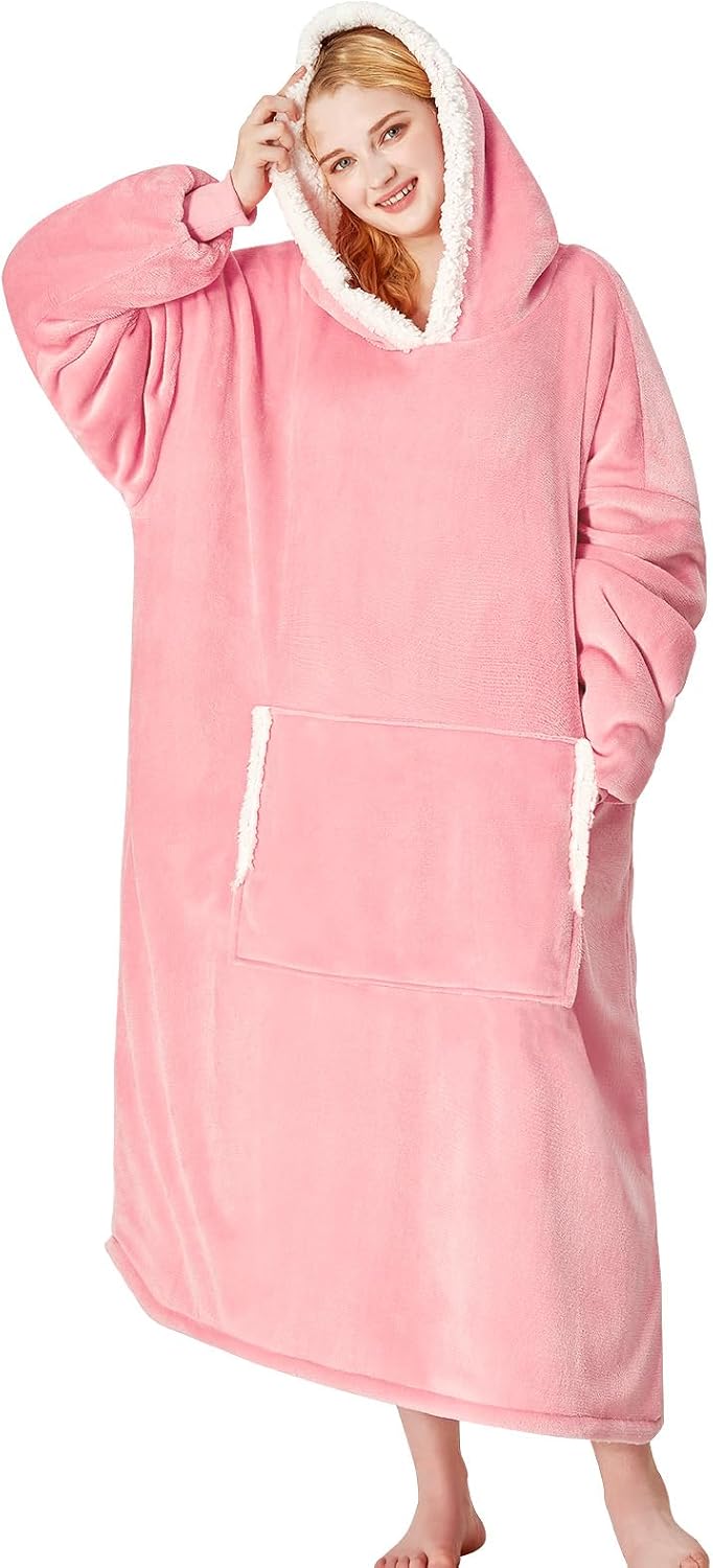 yescool - Cobija con capucha, sudadera de franela de forro polar sherpa para adultos, mujeres y hombres, talla única