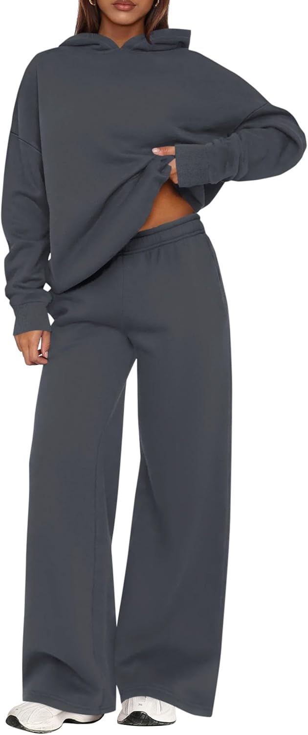 PRETTYGARDEN - Conjunto deportivo de 2 piezas para mujer, sudadera con capucha de manga larga, pantalones deportivos holgados y anchos, para otoño