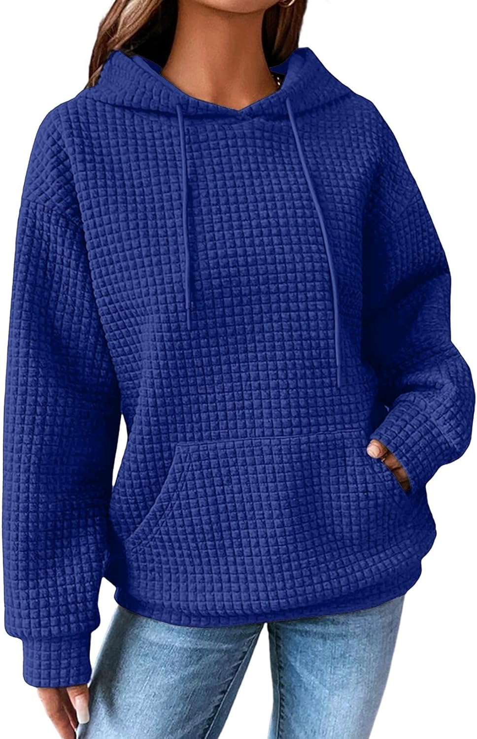 SHEWIN Sudaderas con capucha para mujer, casual, con cordón, estilo waffle, holgada, con bolsillo, 2026