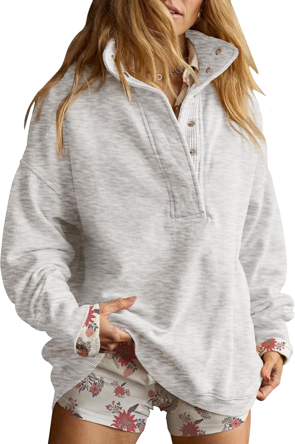 Gacaky - Sudadera para mujer de talla extragrande, informal, de manga larga, con botones, cuello Henley, ropa a la moda