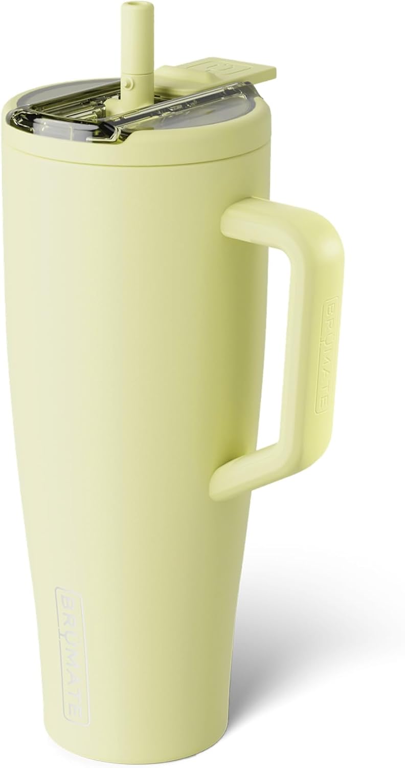 BrüMate Era Flip - Vaso de 40 onzas con tapa con pajilla cubierta 100 % a prueba de fugas, popote higiénico cubierto, botella de agua de acero inoxidable aislada con asa, apto para portavasos, sin BPA (Lilac Dusk)