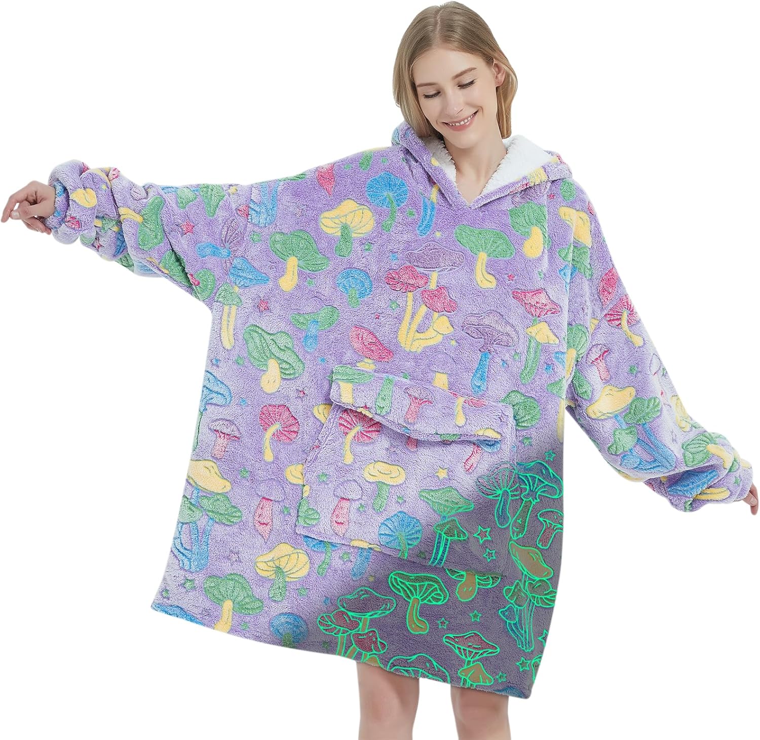 Mewkou - Manta con capucha de vestir para adultos, sudadera con capucha de forro polar sherpa de gran tamaño para mujeres y hombres, dinosaurio fósil que brilla en la oscuridad