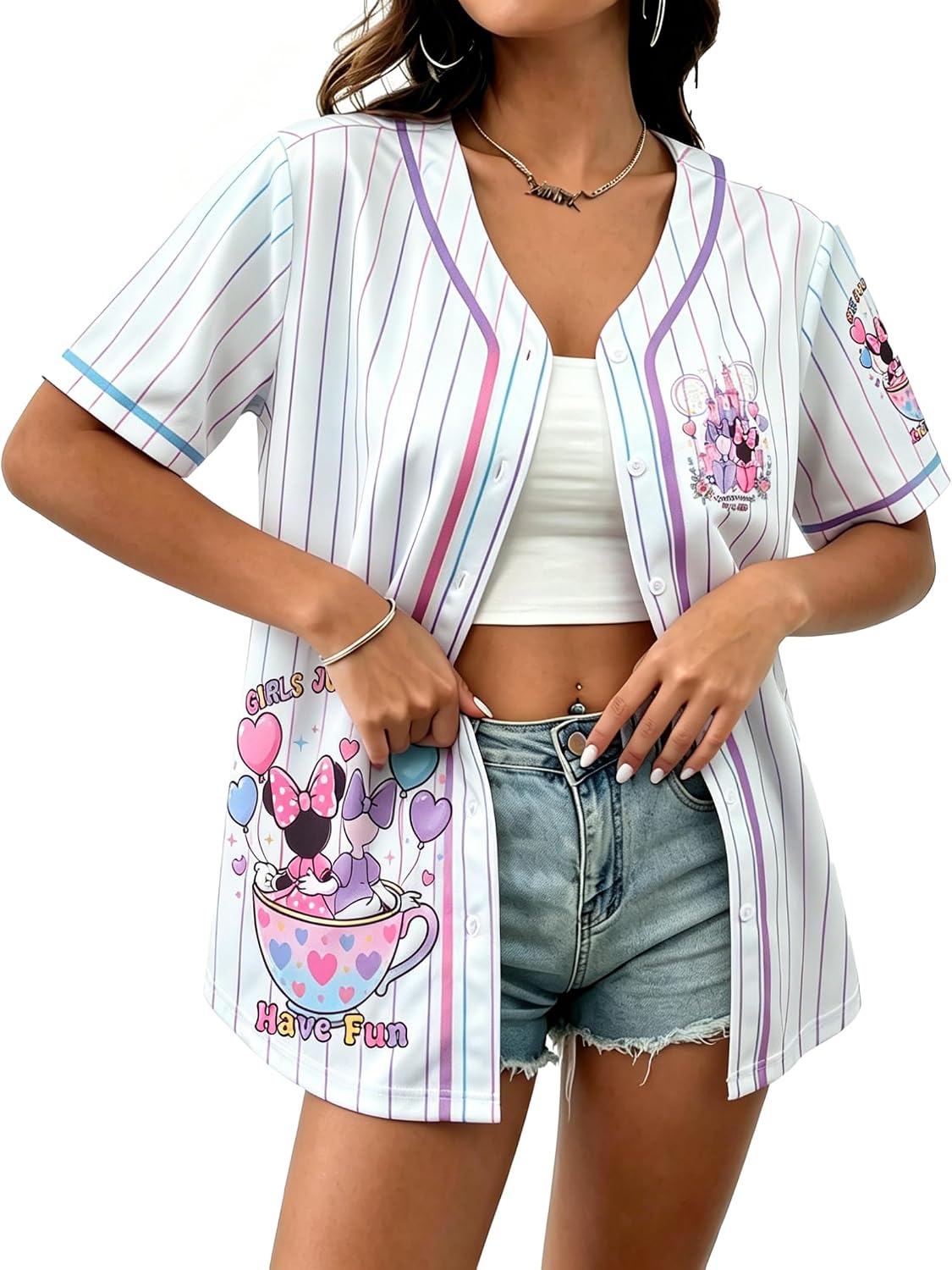 UNIQUEONE Camisa mágica para mujer, camiseta de béisbol, camisas hawaianas mágicas para vacaciones familiares con botones