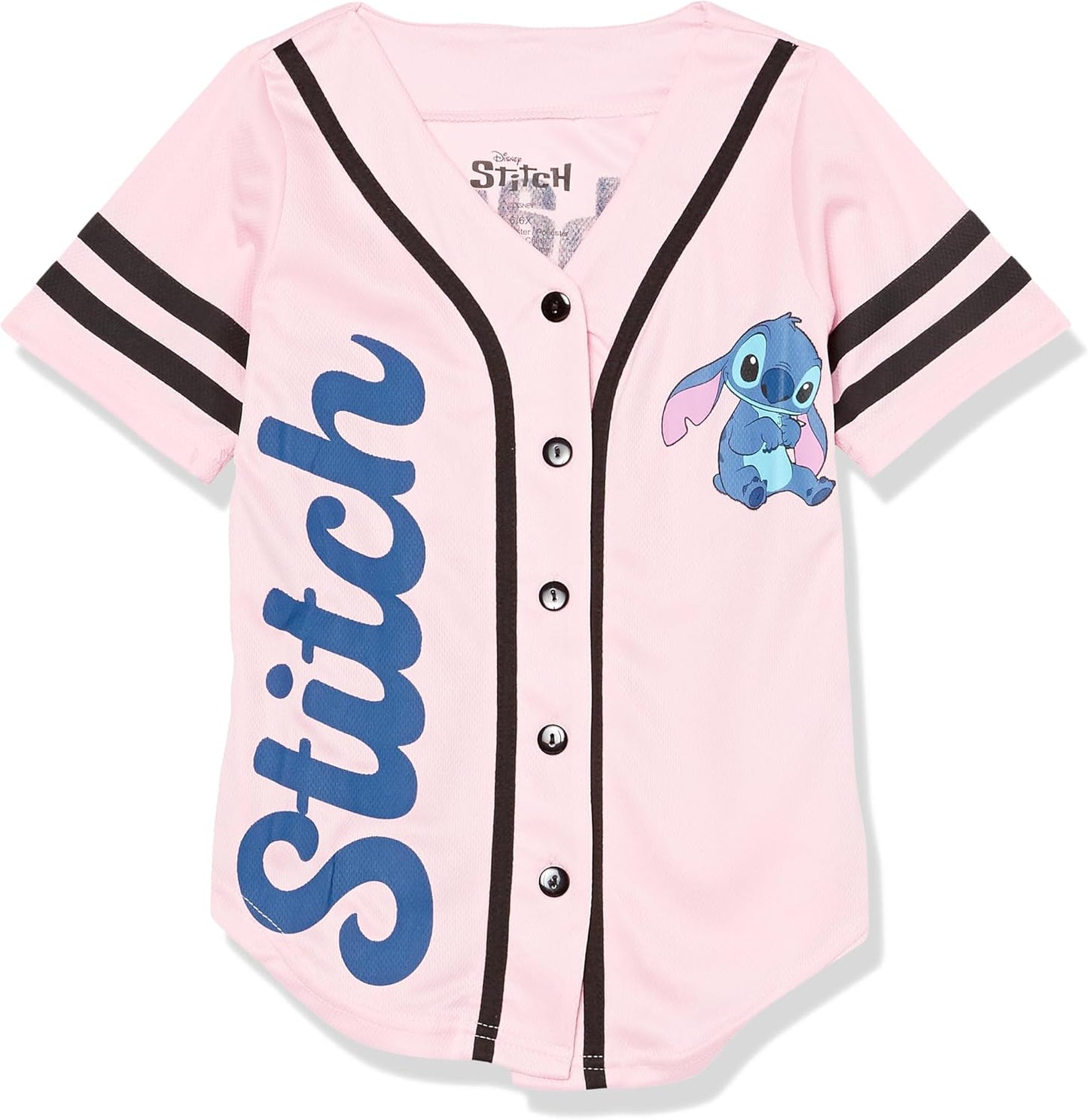 Disney Camiseta de béisbol Lilo & Stitch, Angel Baseball para niñas de Disney, camisa clásica de malla con botones