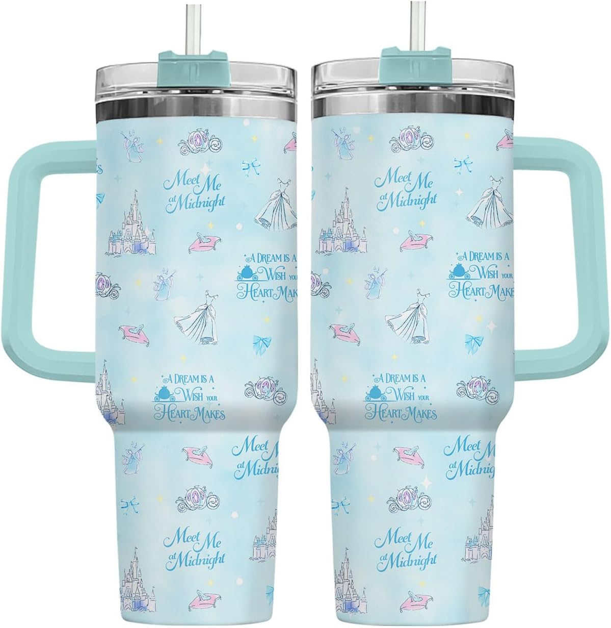 34HD Vaso de princesa rana de 40 onzas, taza de viaje aislada de acero inoxidable con asa y tapa con pajilla, regalo de cumpleaños, taza de películas de princesa de cuento de hadas para mujer