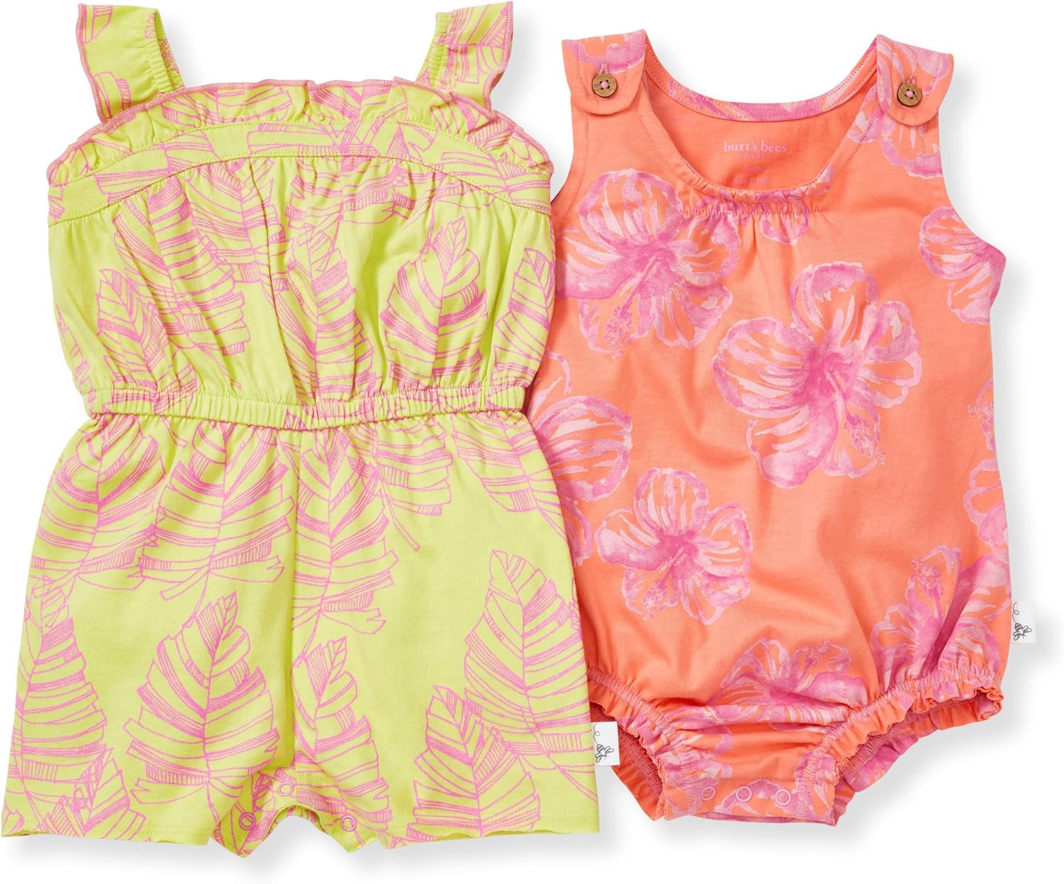 Burt's Bees Baby Mameluco de burbujas para niñas, 100% algodón orgánico de una sola pieza, traje corto y canastilla para niña