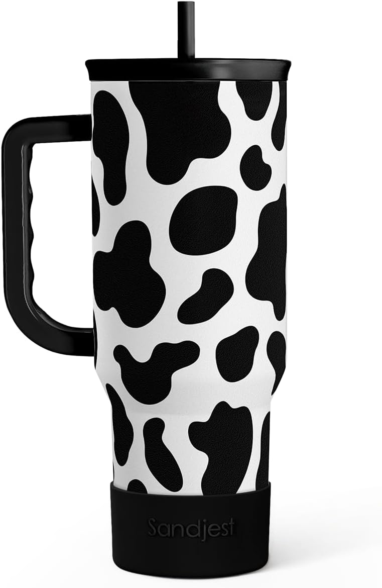 SANDJEST Vaso de 40 onzas con asa y pajilla, taza de café de viaje de acero inoxidable aislado para mujeres, niñas, amantes de la playa, idea de regalo para cumpleaños, Navidad, día de la madre, vacaciones de verano (color)