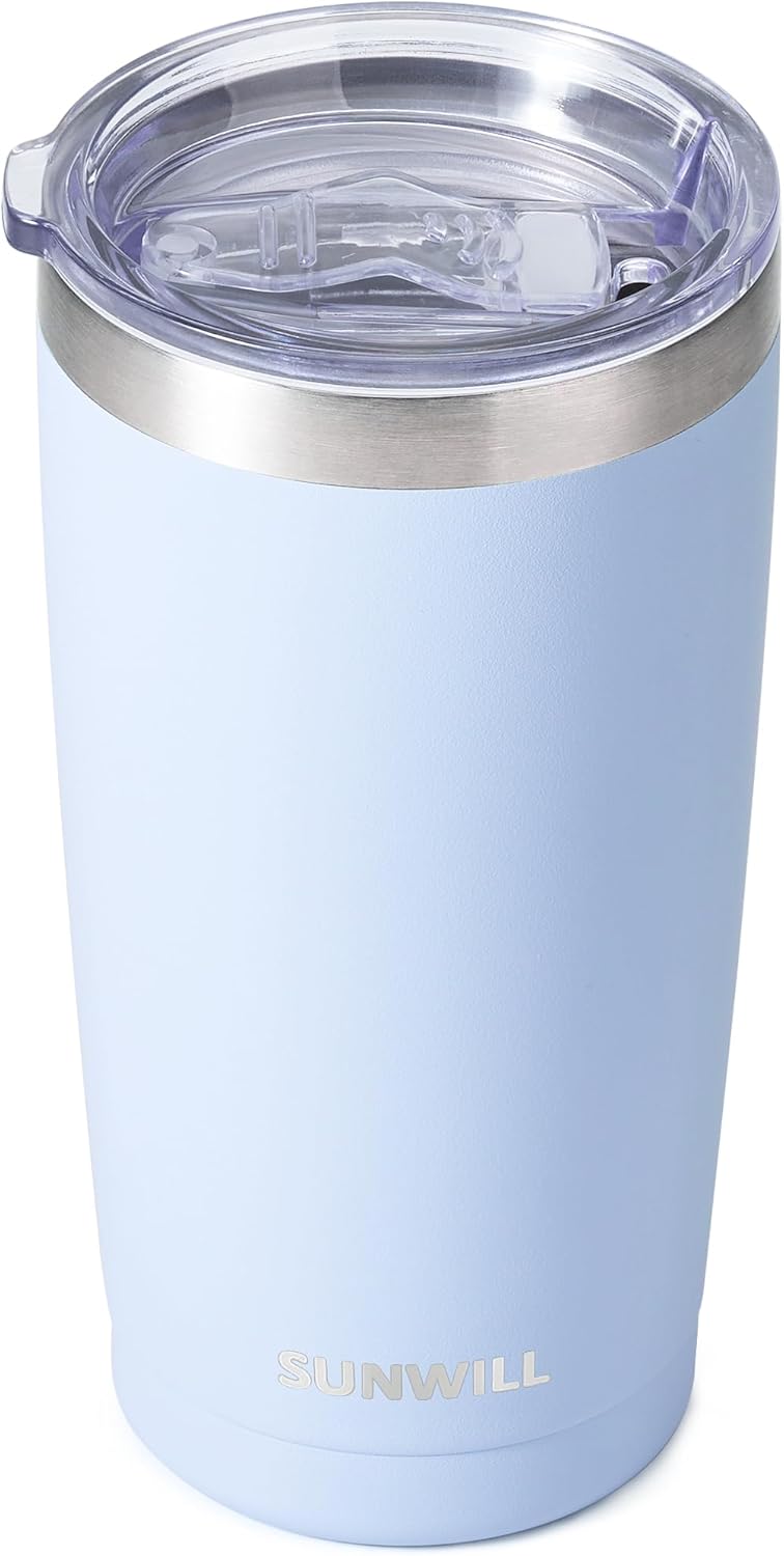 SUNWILL Vaso de café de viaje de 20 onzas, taza aislada con tapa, taza de acero inoxidable para exteriores, recubrimiento en polvo, color azul rey