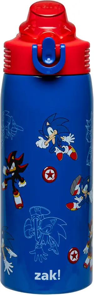 Zak Designs Disney Sage - Botella de agua para niños para la escuela o viajes, botella de agua de acero inoxidable de 19 onzas con pajita, asa y tapa de boquilla desplegable a prueba de fugas (Stitch)