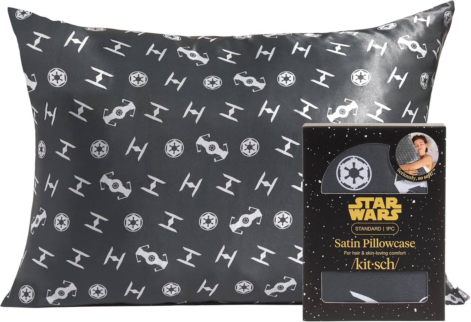 Kitsch x Star Wars Rebel Alliance - Funda de almohada de satén con cremallera para cabello y piel, más suave que las fundas de almohada de seda, funda de almohada de satén refrescante, fundas de almohada sin arrugas, tamaño estándar, 19 x 26 pulgadas