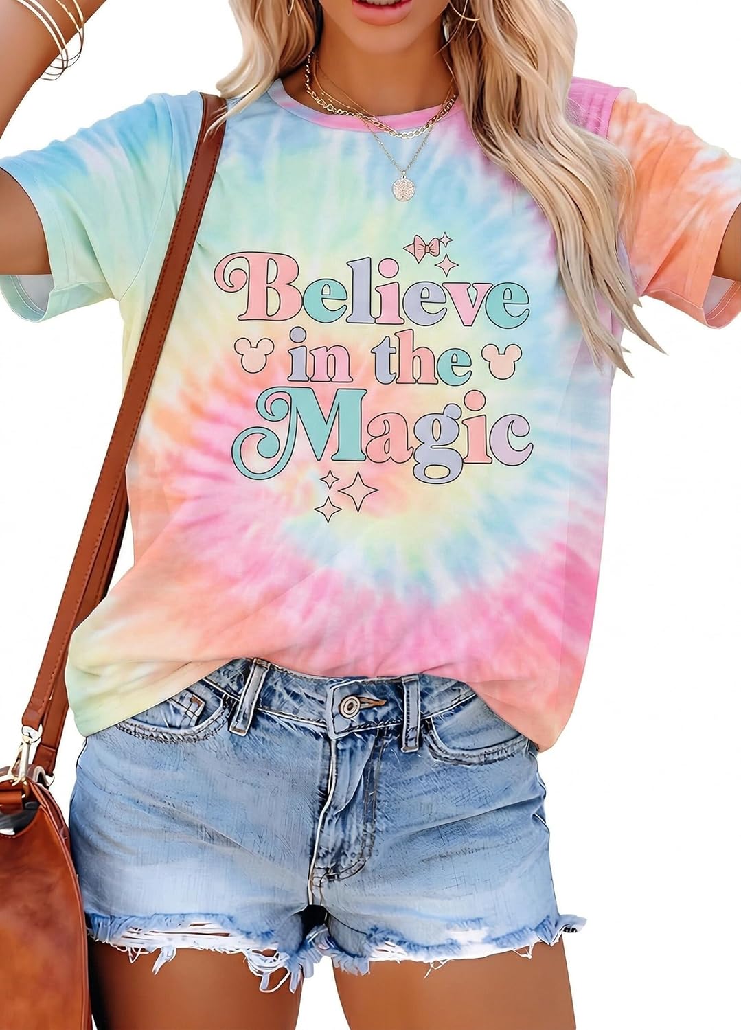 FRYAID Fantastical - Camisa de manga corta para mujer, diseño de teñido anudado Wonder World, diseño de teñido anudado