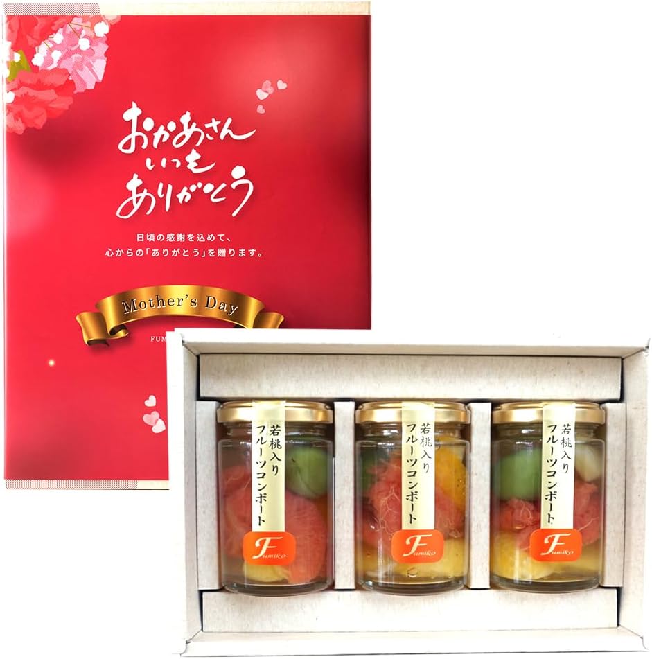Fumiko Farm Sweets, Sweets, Housewarming Sweets, Gift, Gift, Present, Young Peach from Wakayama Prefecture, Fruit Mix Compot, 4.9 oz (140 g) x 4 Packs (Birthday Card Included)