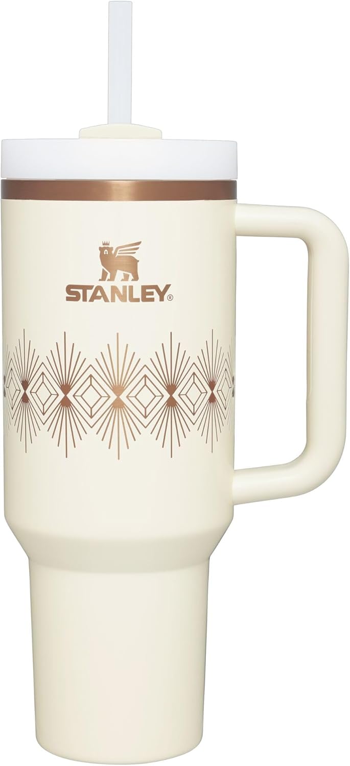 Stanley Quencher H2.0 - Vaso de acero inox. con asa, pajilla y tapa FlowState giratoria de 3 posiciones; aislamiento térmico/sin BPA; apto p/portavaso p/viaje; 30 oz, coral dorado (Goldenrod Coral)