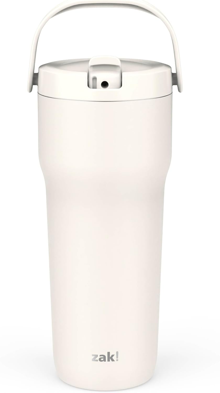 Zak Designs Disney Sutton - Vaso de viaje para llevar o en casa, acero inoxidable de 40 onzas con aislamiento al vacío, popote de silicona, asa de transporte y obras de arte 3D para bebidas frías (Minnie Mouse)