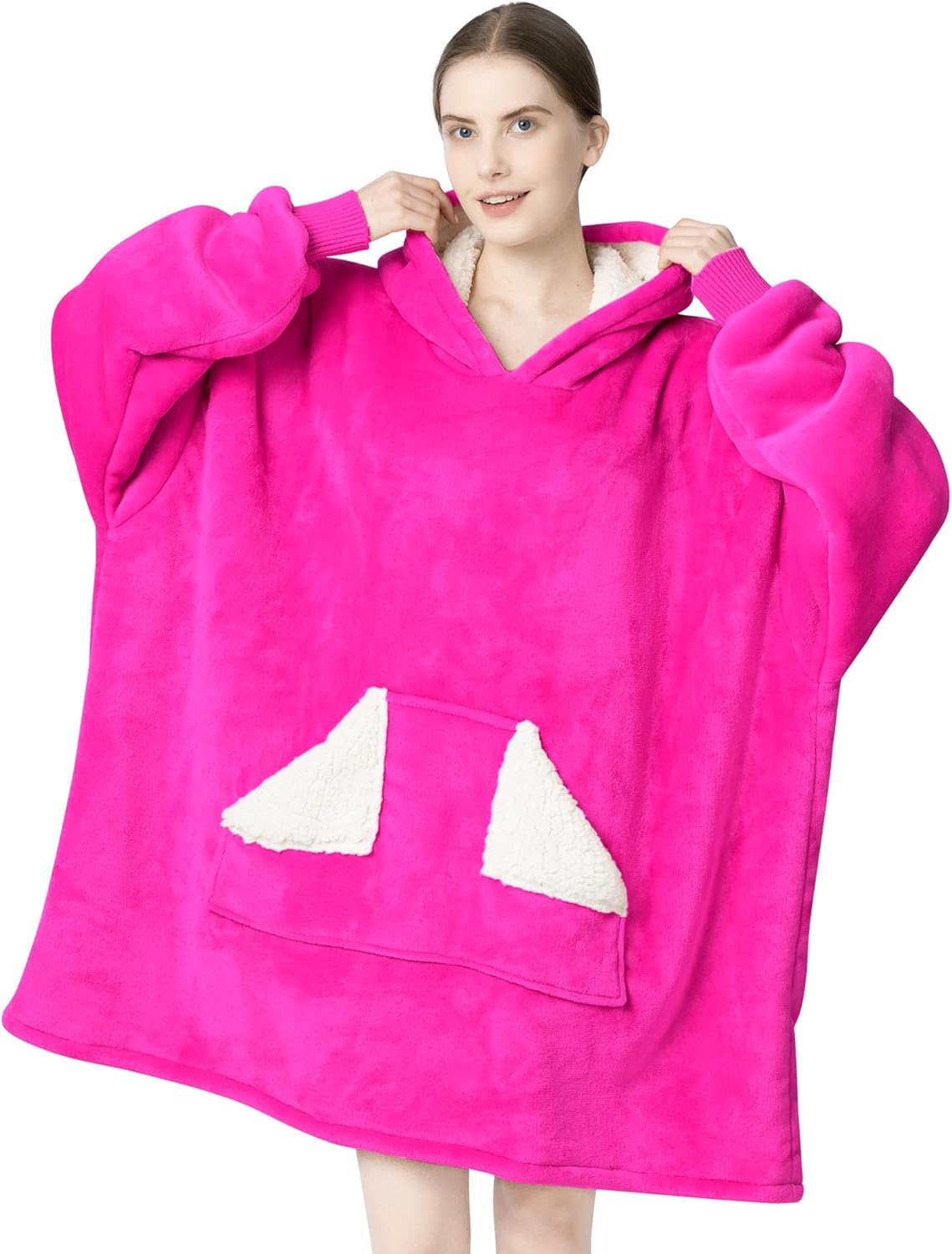 Touchat - Manta con capucha portátil, sudadera con capucha de forro polar sherpa de gran tamaño con bolsillo gigante y mangas para adulto, regalo de manta gris cálida y acogedora para mujeres