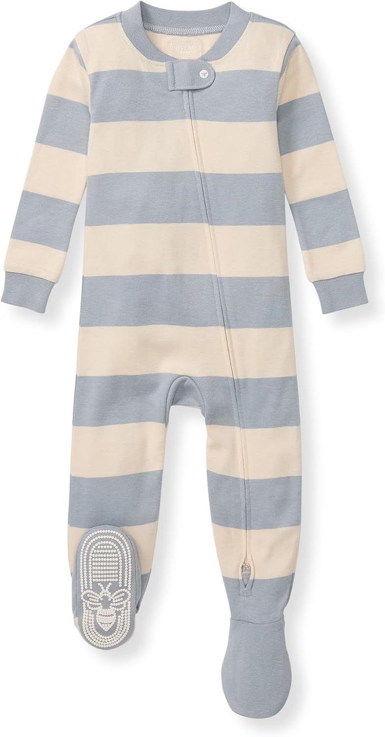 Burt's Bees Baby Pijama de algodón orgánico para niños, ajuste cómodo con pies | Convenient 2-way zip front sleeper pajama is equipped with non-slip bee grips for active littles on the move