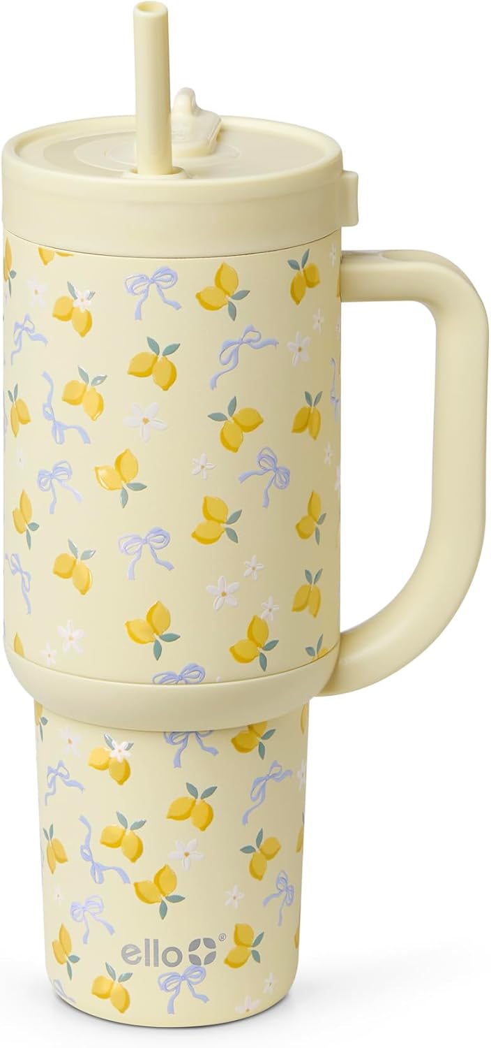 Ello Oasis - Vaso de 30 onzas con asa y pajita retráctil | Taza reutilizable de acero inoxidable aislada 100% a prueba de fugas, regalos para adolescentes, mujeres y hombres | Mantiene el frío durante