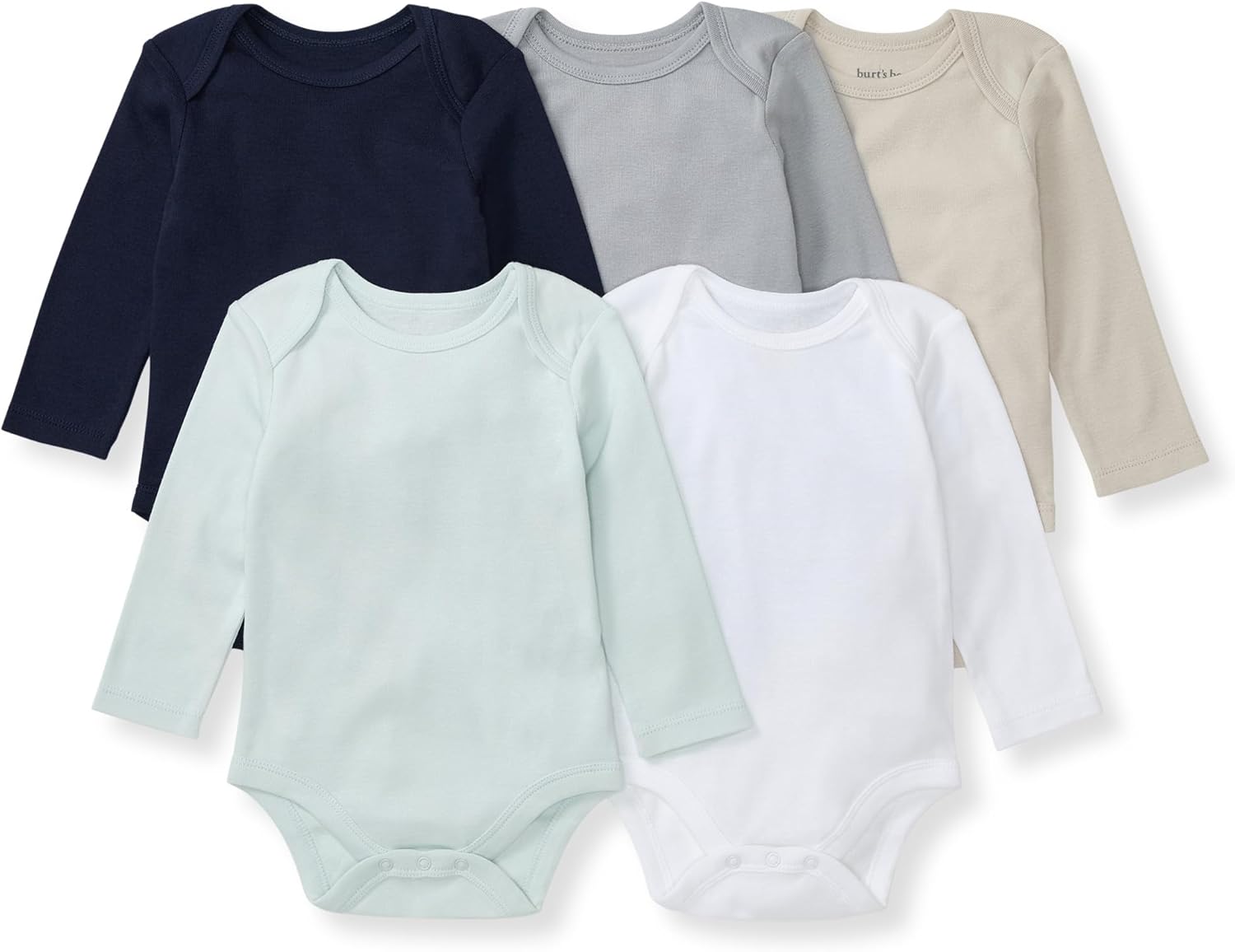 Burt's Bees Baby Body unisex, ropa de dormir orgánica de manga corta, paquete de 5 | Essential baby bodysuit pack featuring an easy-on and off lap-shoulder neck design for stress-free daily outfitting
