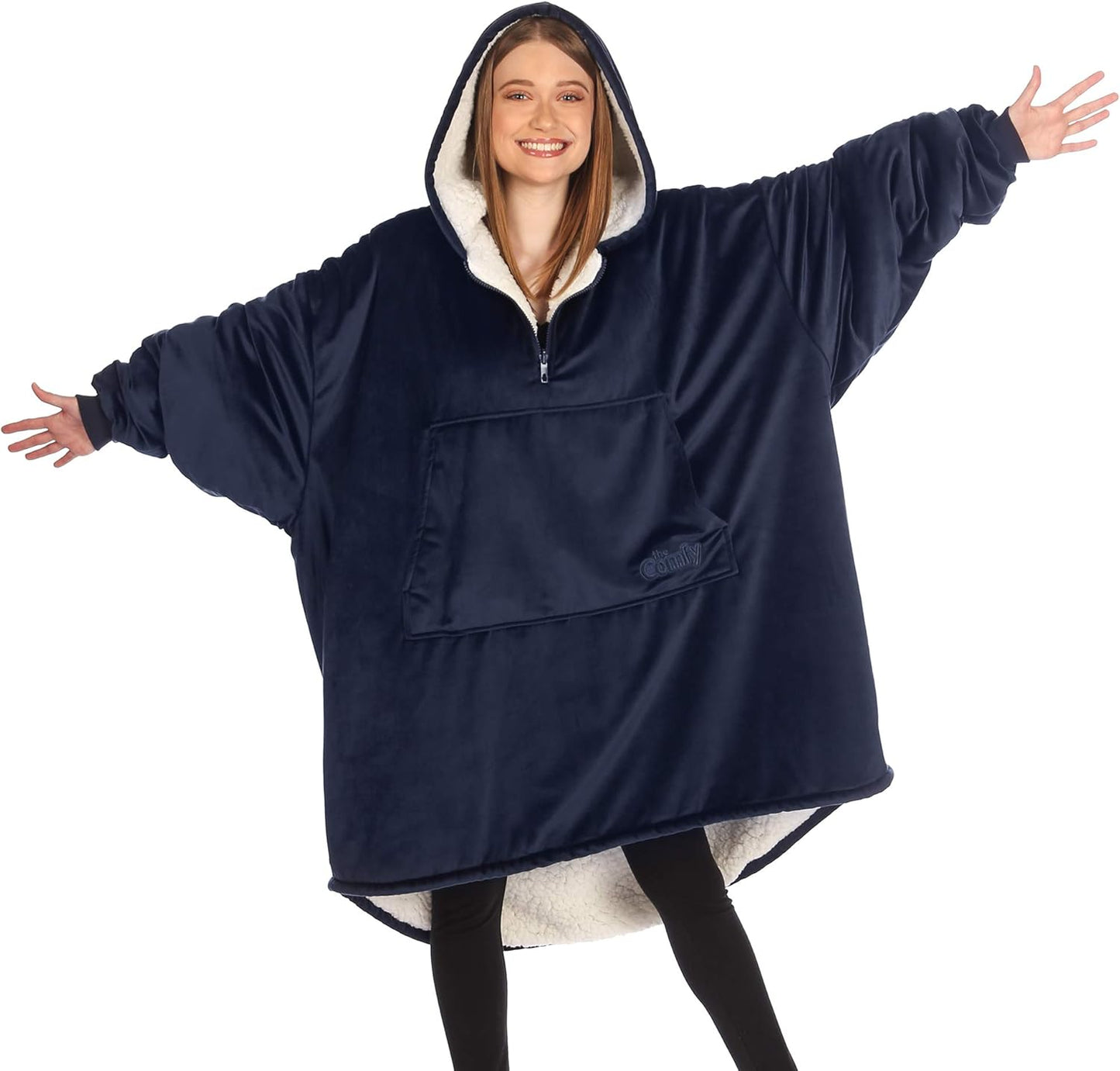 THE COMFY Original - Manta de forro polar de microfibra con forro sherpa, diseño de gran tamaño con capucha y bolsillo de Shark Tank