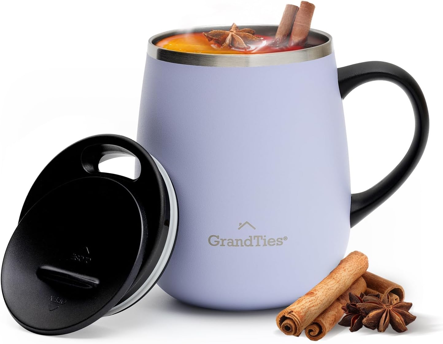 GRANDTIES 19 Colors Premium Vacuum Insulated Mug, 16.2 fl oz (460 ml), Mug with Easy Open Slide Lid, Stainless Steel, Double Wall Vacuum Insulation, Hot & Cold Protection, Popular in Office (Atlantis