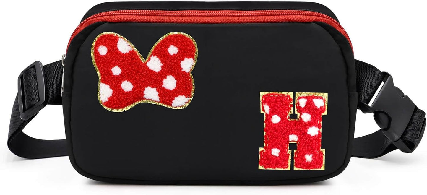 Riñonera con Lazo de Letra Inicial de Chenilla, Bolsa Cruzada Impermeable para Parque, Regalos de Navidad y Cumpleaños para Niñas Adolescentes, Hijas, Mujeres, Niños, Adultos, Linda Bolsa de Cinturón