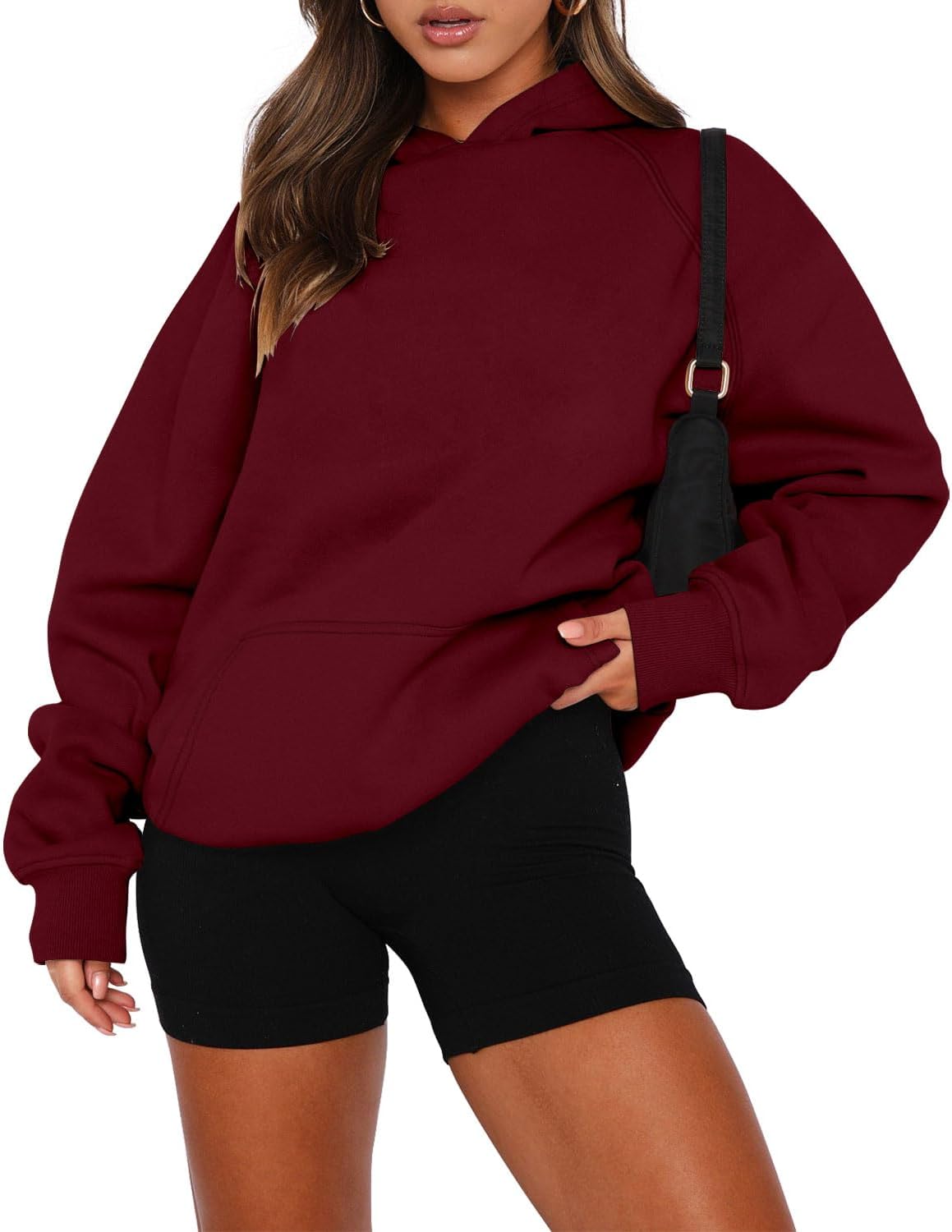 onlypuff Sudadera de manga larga con capucha para mujer, con bolsillo de canguro, suéter básico de forro polar