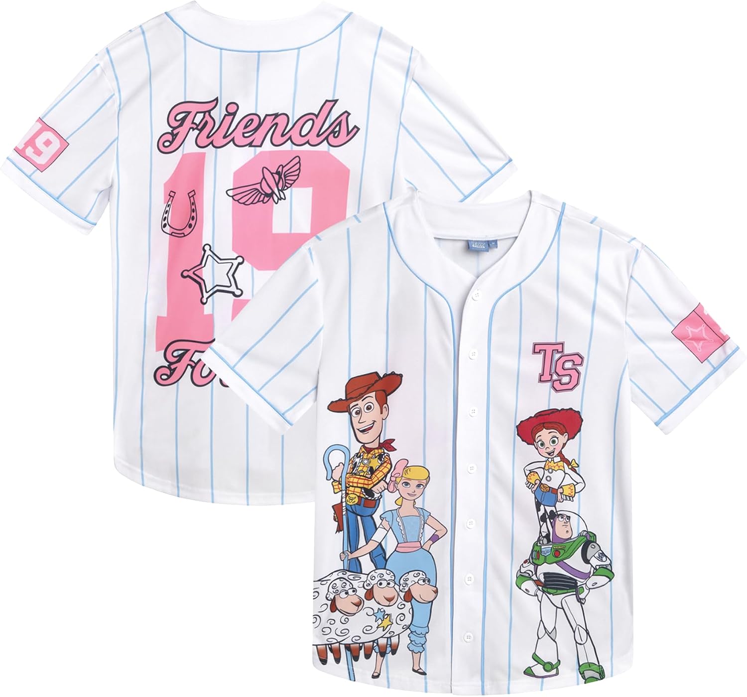 Disney Camiseta de béisbol para mujer, diseño de Mickey Mouse Lightning McQueen Marie, Lilo y Stitch | Tejido 100% poliéster, ligero y transpirable, malla o estilos con botones