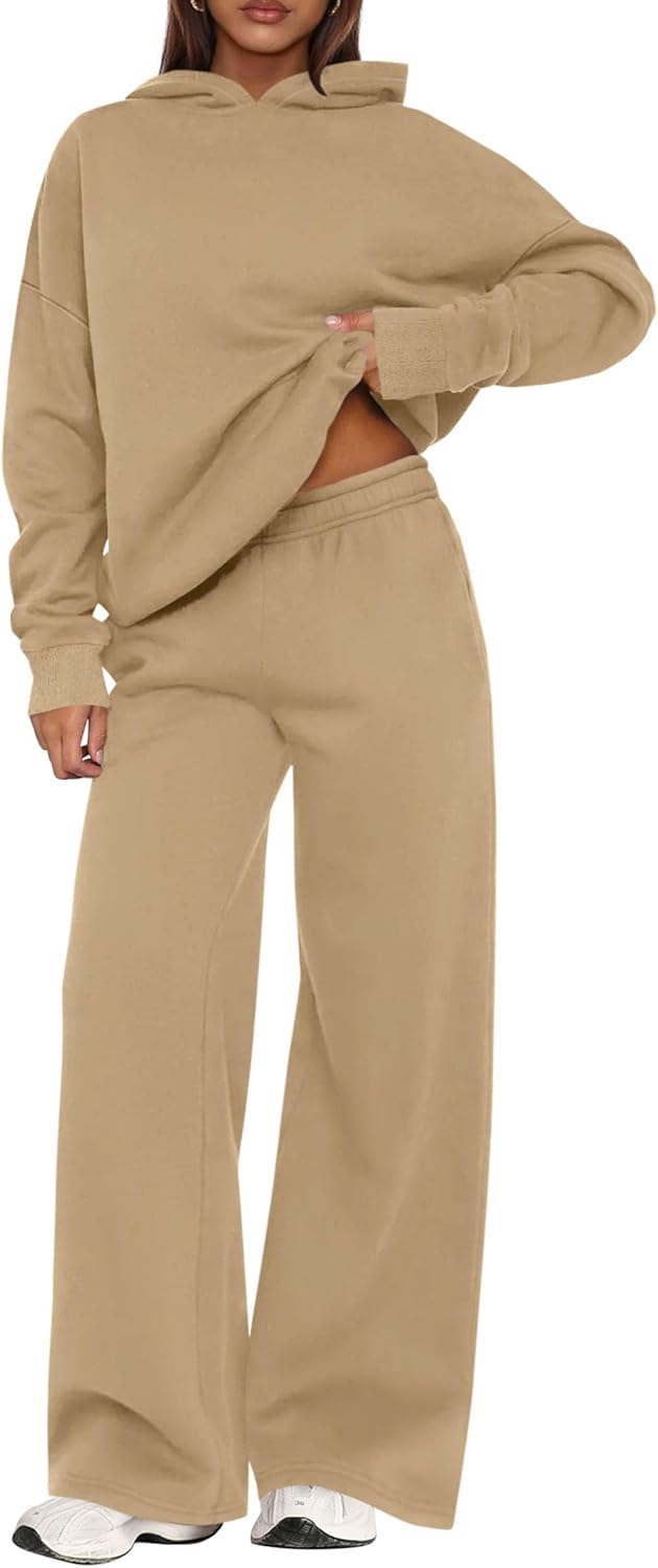 PRETTYGARDEN - Conjunto deportivo de 2 piezas para mujer, sudadera con capucha de manga larga, pantalones deportivos holgados y anchos, para otoño