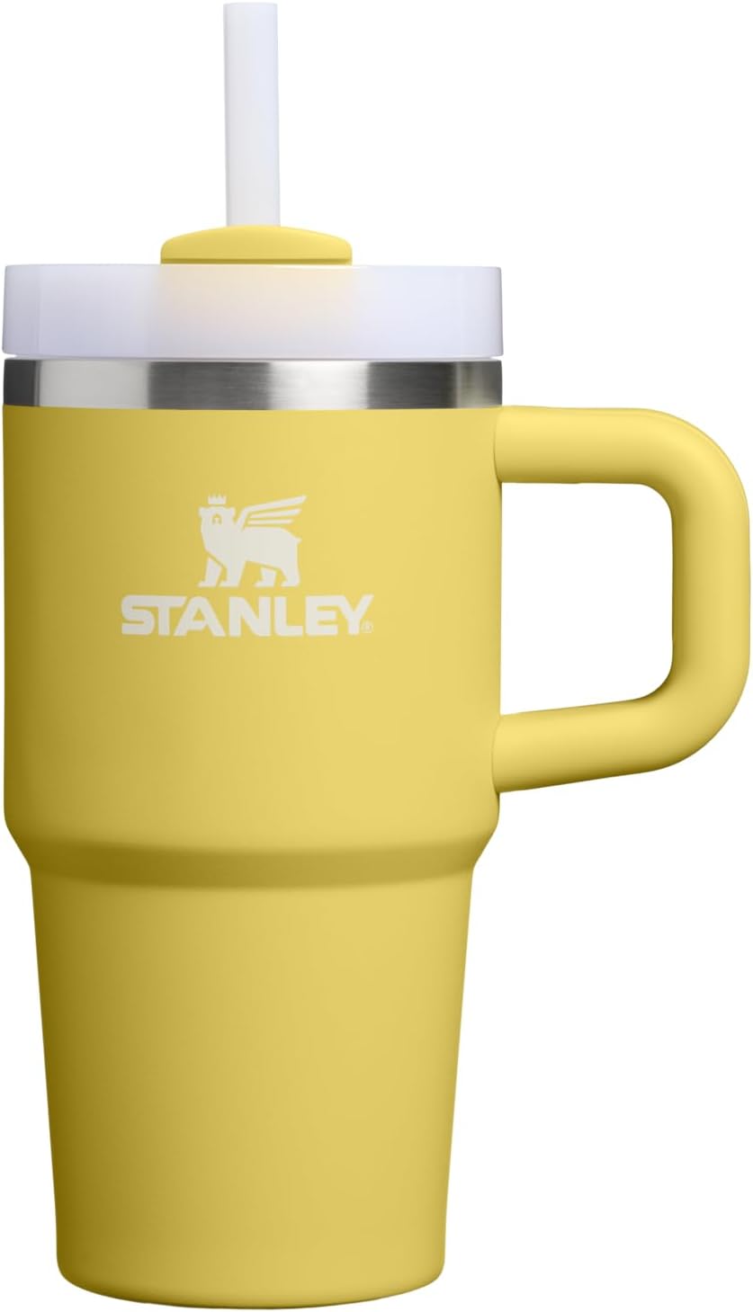 Stanley Quencher H2.0 - Vaso de acero inox. con asa, pajilla y tapa FlowState giratoria de 3 posiciones; aislamiento térmico/sin BPA; apto p/portavaso p/viaje; 30 oz, coral dorado (Goldenrod Coral)