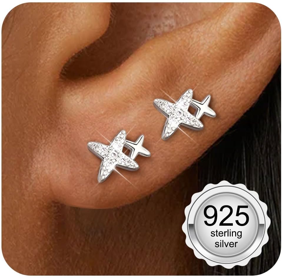 Adramata 925 Sterling Silver Earrings Women Girl Small Earrings Cubic Zirconia Hypoallergenic Piercing Ear Helix Tragus Earring Women Silver/Gold