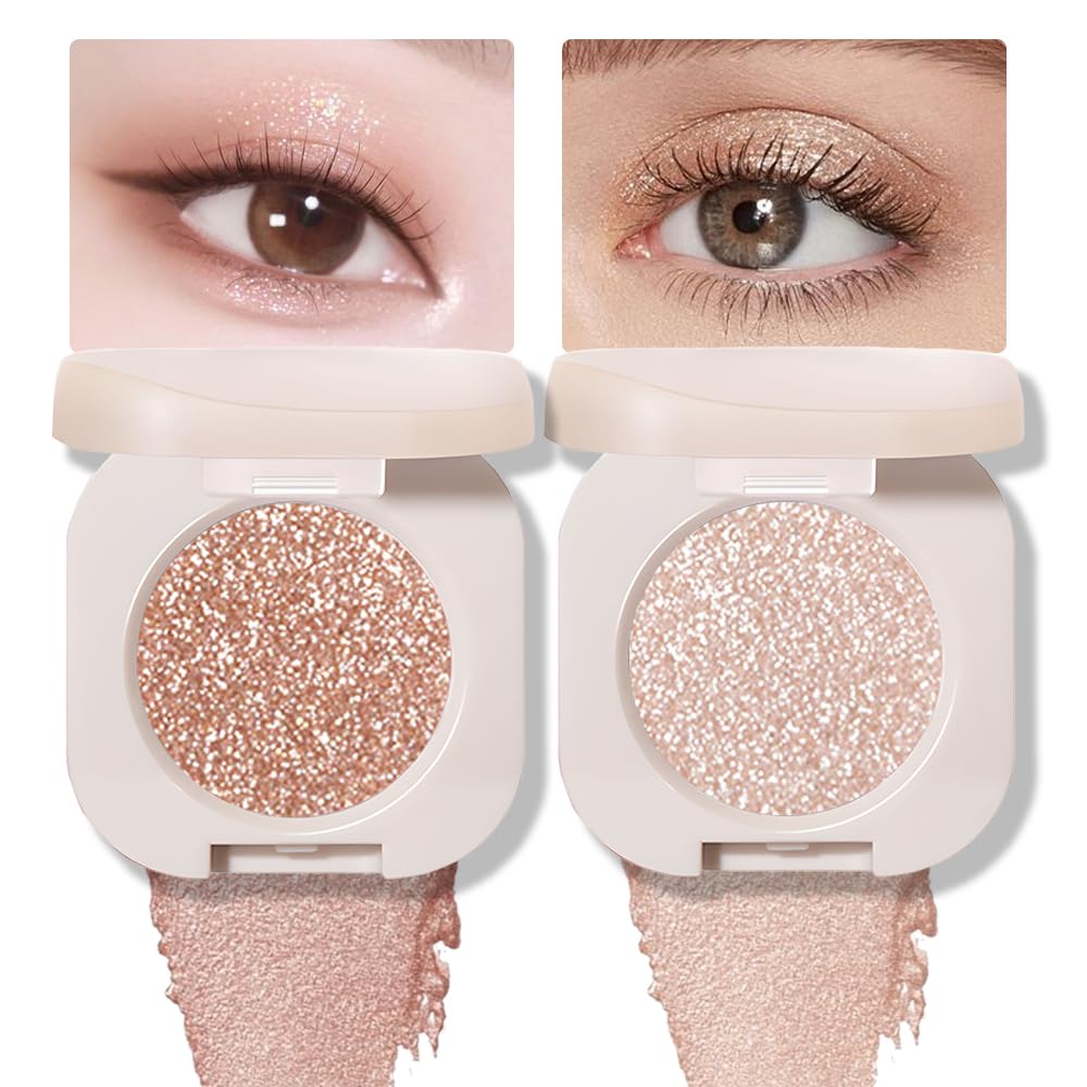 FeiCuiYun Paleta de sombras de ojos con brillo, purpurina y destello para mujeres mayores, blanco perla plateado con brillo, purpurina y efecto metálico holográfico, crema iridescente, sombra de ojos