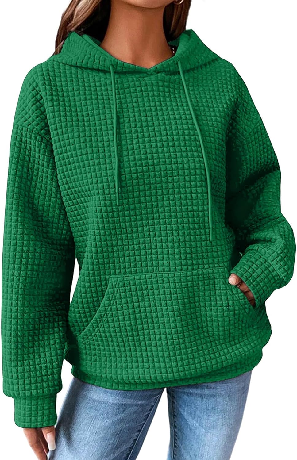 SHEWIN Sudaderas con capucha para mujer, casual, con cordón, estilo waffle, holgada, con bolsillo, 2026