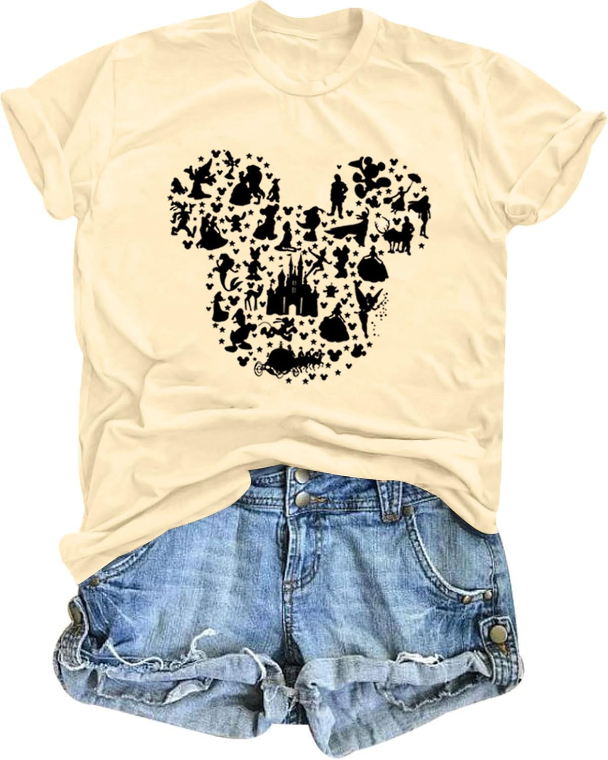 Camiseta de manga corta con diseño de castillo mágico para mujer, diseño de hadas, informal, para vacaciones, vacaciones