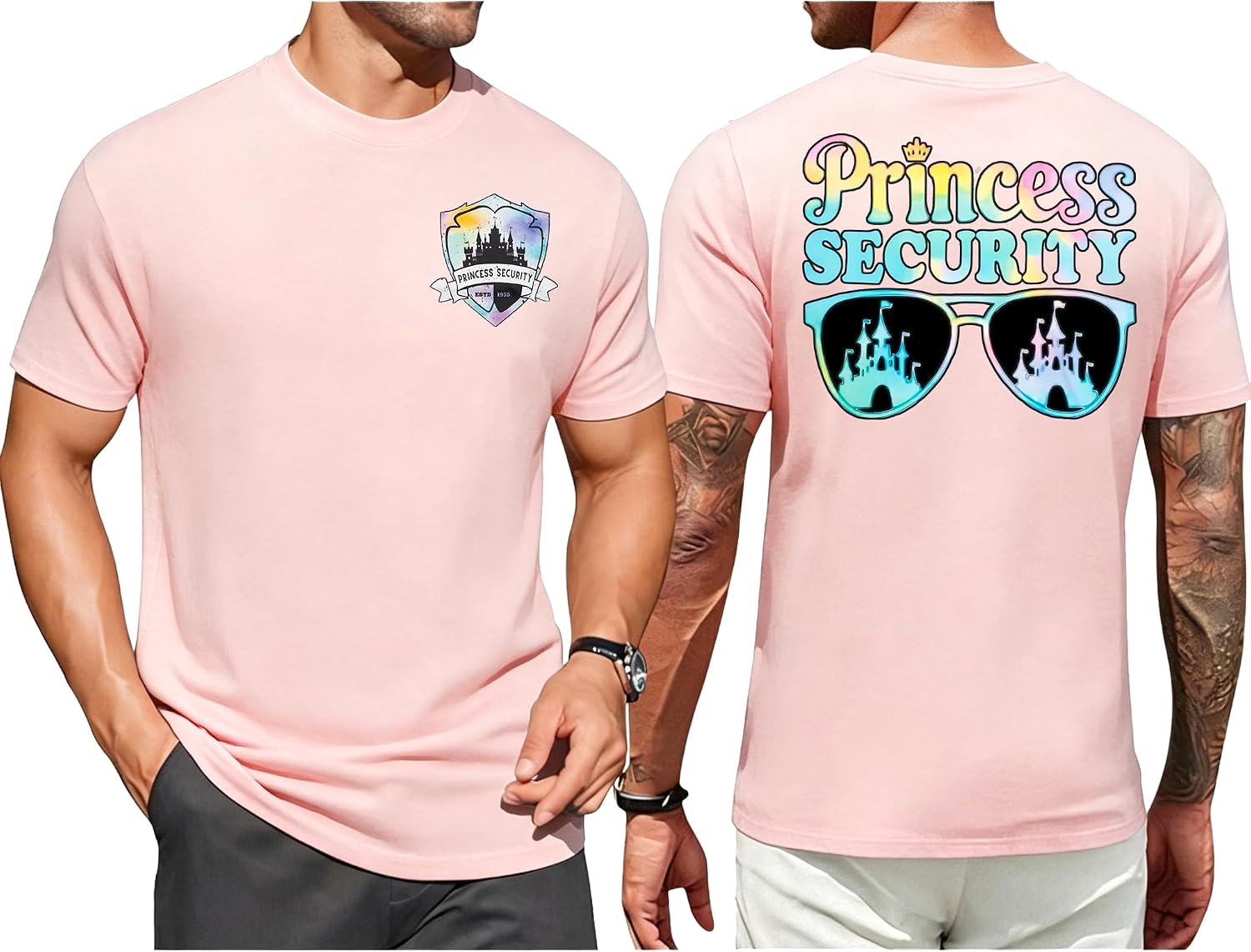 FRYAID Camiseta del Equipo de Seguridad de Princesas para Hombres Camiseta Mágica Reino Mágico Camisetas Papá Fiesta de Cumpleaños Viaje Familiar Tops de Manga Corta