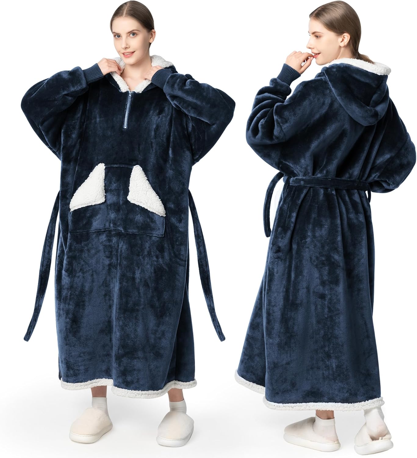 Touchat - Manta con capucha portátil, sudadera con capucha de forro polar sherpa de gran tamaño con bolsillo gigante y mangas para adulto, regalo de manta gris cálida y acogedora para mujeres