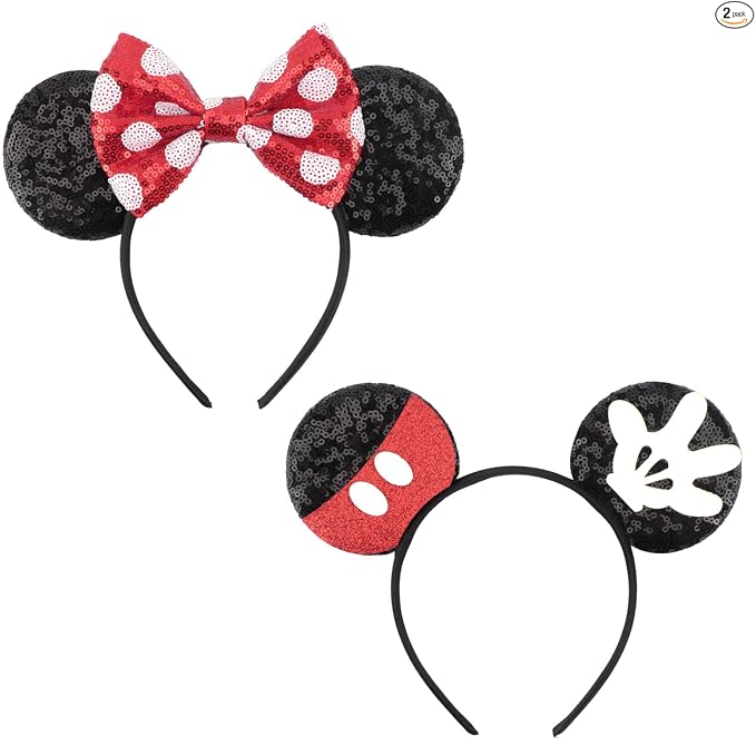 DRESHOW - Diademas con orejas de ratón para mujeres, cintas de pelo de perlas, lazos para la cabeza, cintas de terciopelo, disfraz de cosplay de Navidad, disfraz de princesa, decoración para fiestas