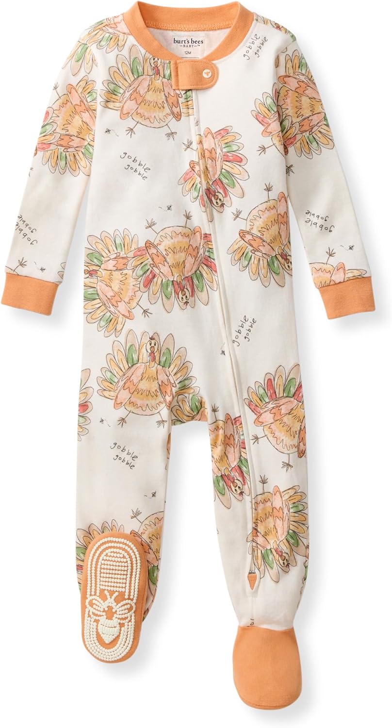 Burt's Bees Baby Pijama para niñas, 100% algodón orgánico, pijama de una pieza, overol con cremallera diagonal, ajuste cómodo