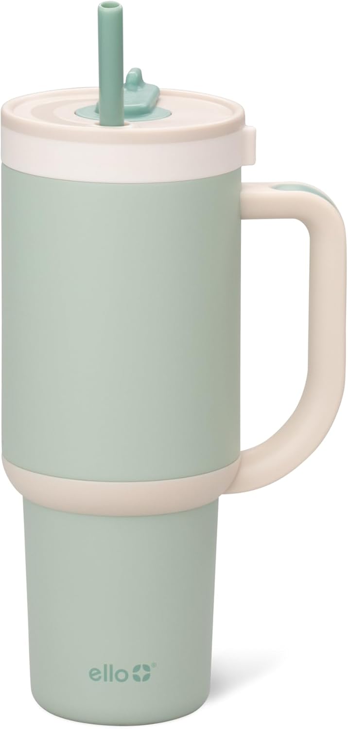 Ello Oasis - Vaso de 30 onzas con asa y pajita retráctil | Taza reutilizable de acero inoxidable aislada 100% a prueba de fugas, regalos para adolescentes, mujeres y hombres | Mantiene el frío durante